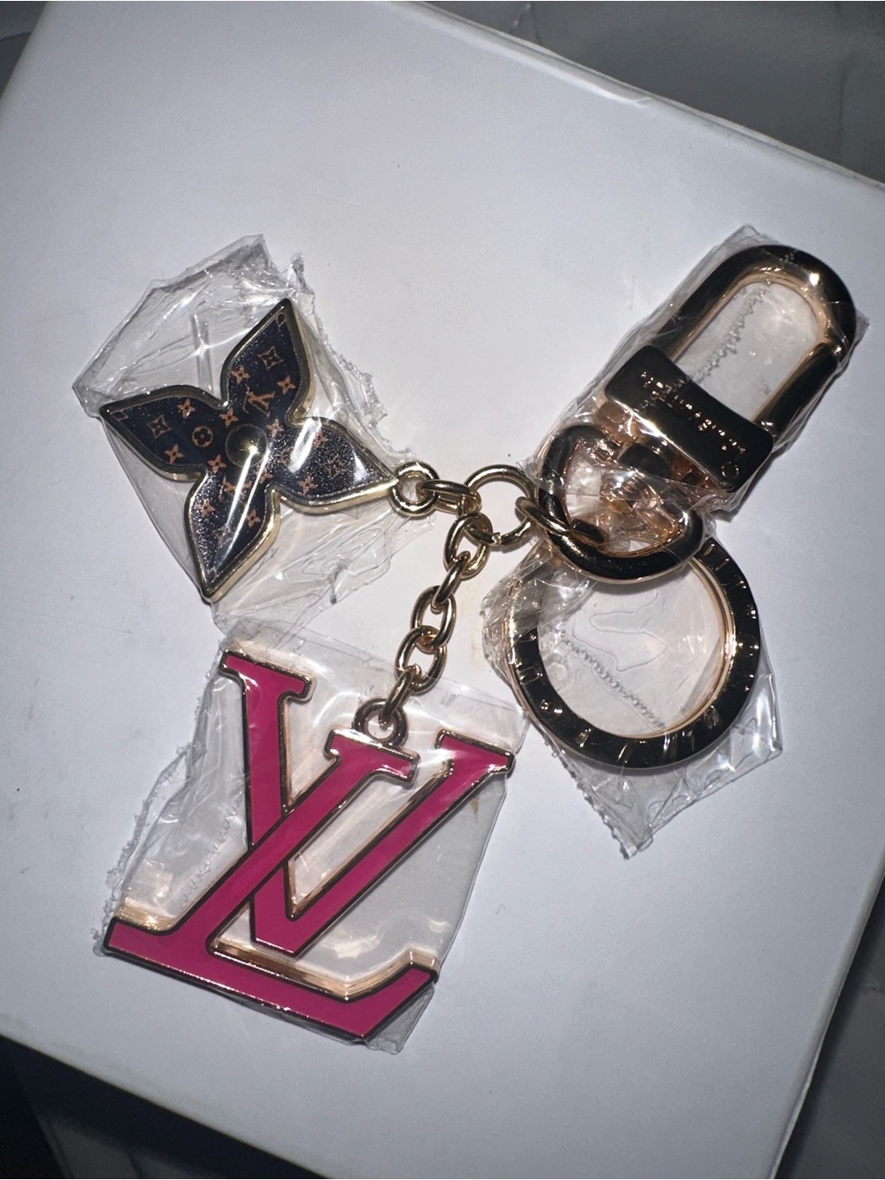 No source Pink Monogram Key Charm Keychain